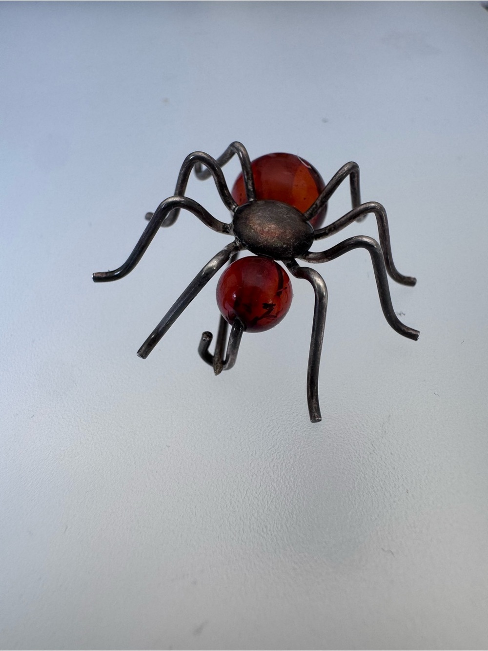 Vintage Sterling Silver Baltic Cognac Amber Spider Brooch Pin Small 925 - Picture 6 of 11